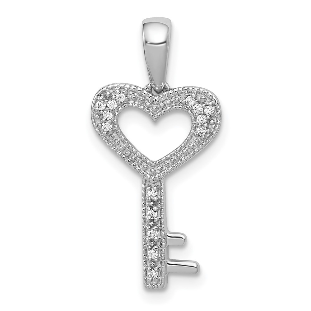 PM4941-005-WA.jpg 14k White Gold 1/20 carat Diamond Heart Key Pendant - Image 1