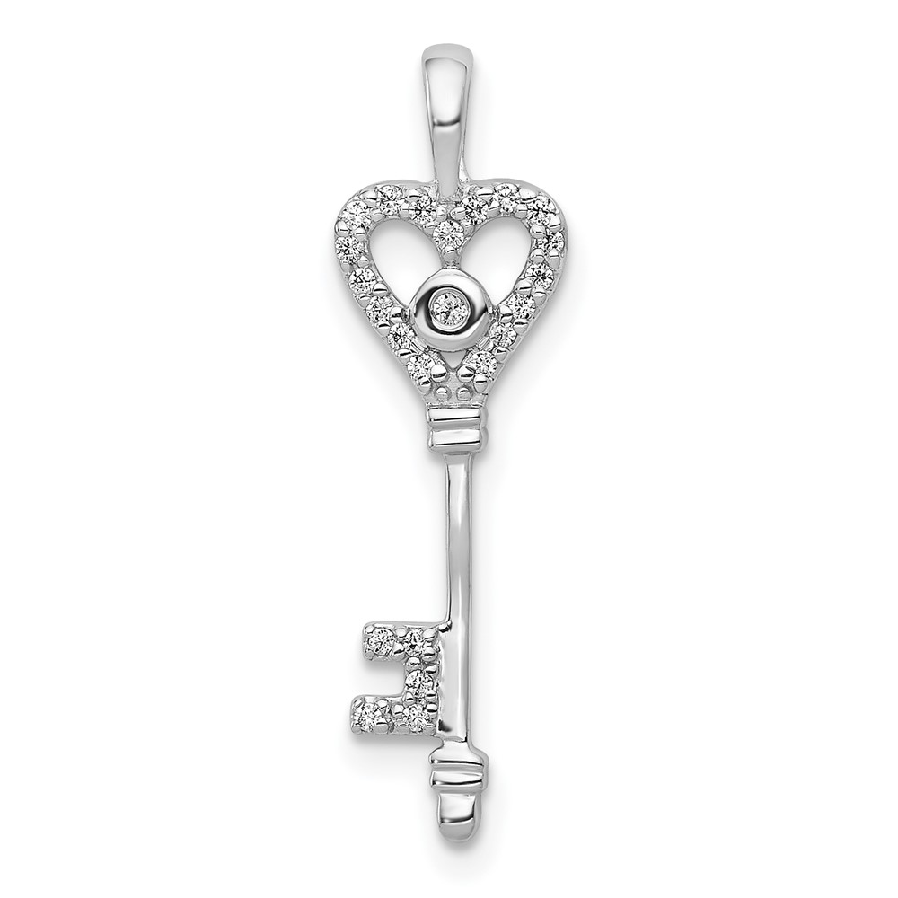 PM4942-010-WA.jpg 14k White Gold 1/10 carat Diamond Heart Key Pendant - Image 1