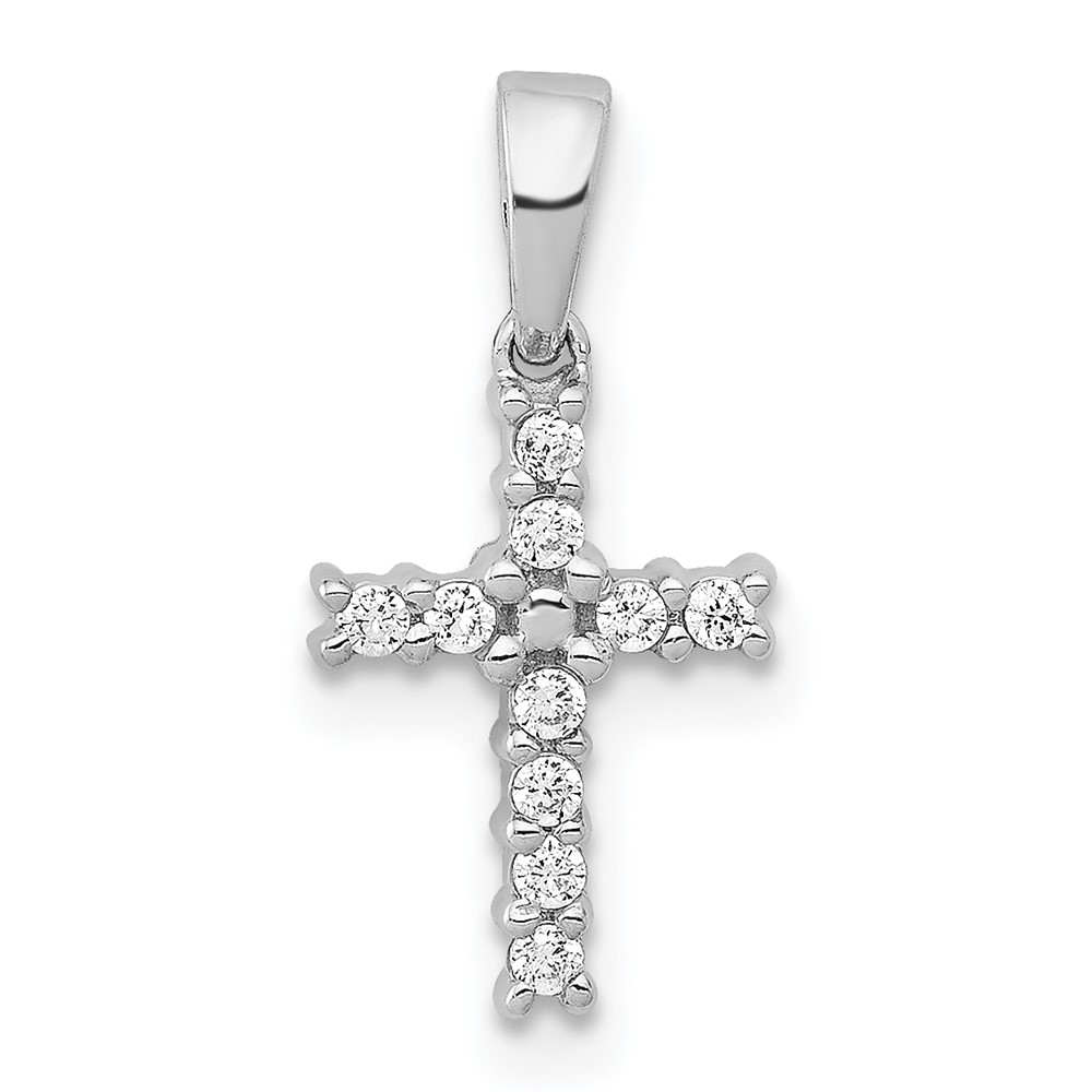 PM4956-010-WA.jpg 14k White Gold 1/10 carat Diamond Latin Cross Pendant - Image 1