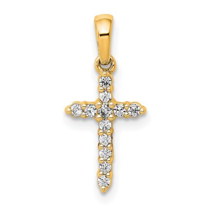 14k Polished 1/10 carat Diamond Cross Pendant