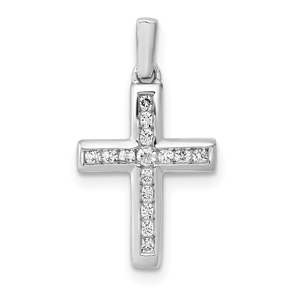 PM4965-016-WA.jpg 14k White Gold 1/6 carat Diamond Latin Cross Pendant - Image 1