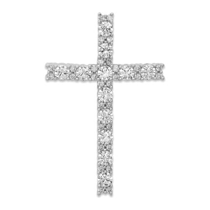 14k White Gold 1 carat Diamond Latin Cross Chain Slide