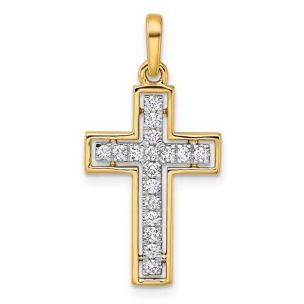 14k and White Rhodium 1/4 carat Diamond Cross Pendant