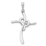 14k White Gold 1/10 carat Champagne Diamond Heart Cross Pendant - Image 3