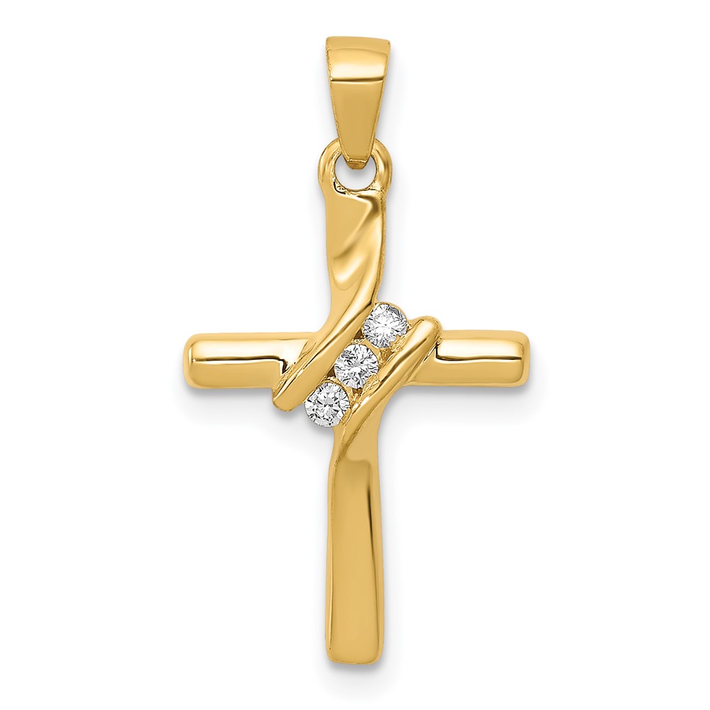 PM4990-005-YA.jpg 14k 3-Stone 1/20 carat AA Diamond Cross Pendant - Image 1