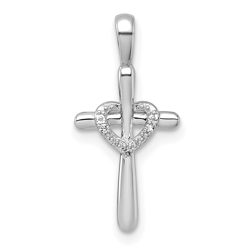 PM4992-001-WAA.jpg 14k White Gold Diamond Cross with Heart Pendant - Image 1