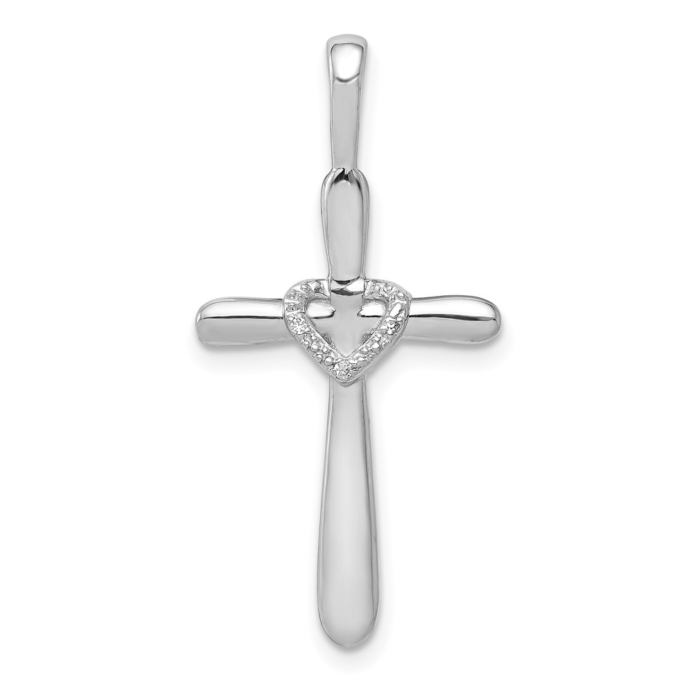 PM4992-010-WA.jpg 14k White Gold 1/10 carat Diamond Cross with Heart Pendant - Image 1