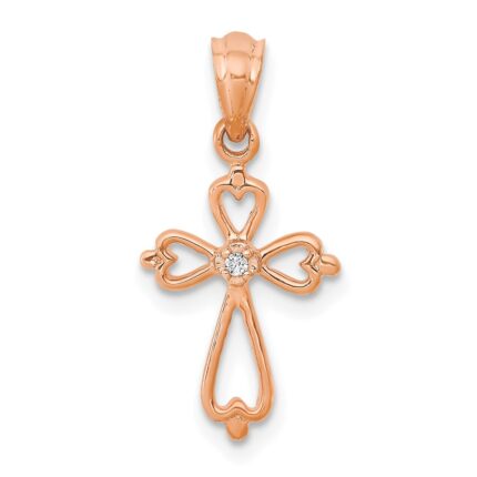 14K Rose Gold Diamond Accented Cross Pendant