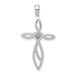 14k White Gold 3-Stone AA Diamond Cross Pendant - Image 4