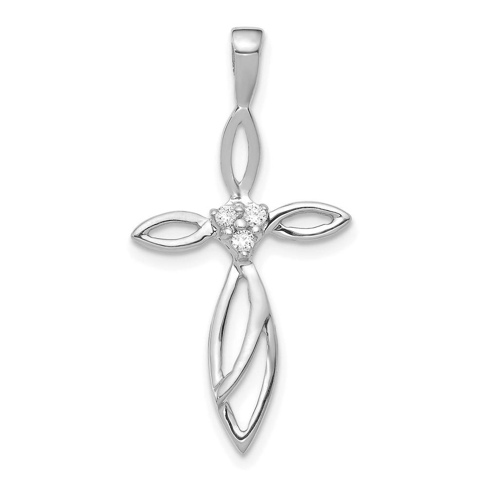 PM5014-005-WA.jpg 14k White Gold 3-Stone AA Diamond Cross Pendant - Image 1