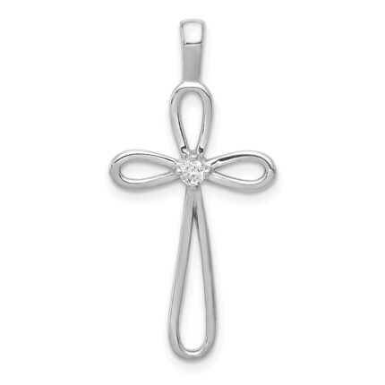 14k White Gold AA Diamond Loop Cross Pendant