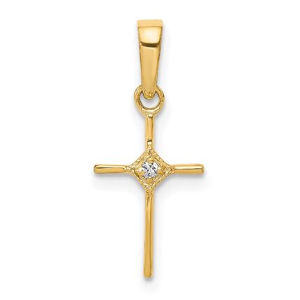 14k Small .01 carat Diamond Cross Pendant
