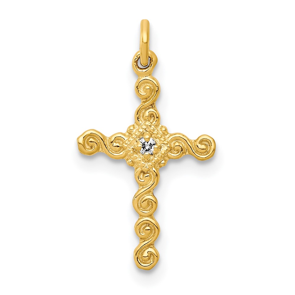 PM5027-001-YA.jpg 14k Small .01 carat Diamond Cross Charm - Image 1