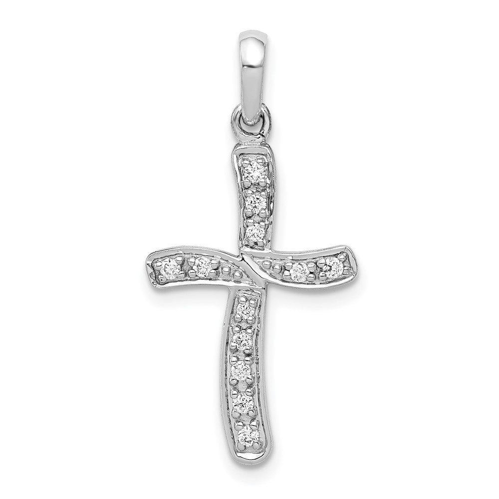 PM5028-013-WA.jpg 14k White Gold 1/8 carat Diamond Curved Cross Pendant - Image 1