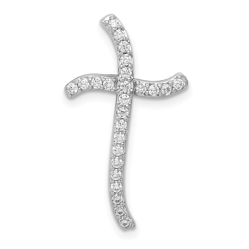 PM5029-025-WA.jpg 14k White Gold 1/4 carat Diamond Curved Cross Chain Slide - Image 1