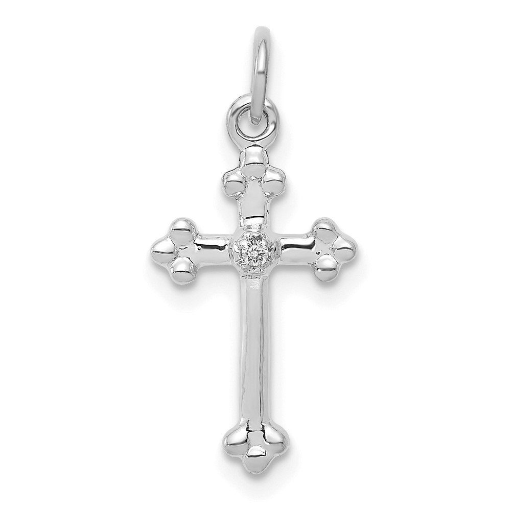 PM5030-002-1WA.jpg 10K White Gold Small Diamond Budded Cross Pendant - Image 1
