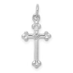 14k White Gold Small Diamond Budded Cross Pendant