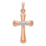 14k Two-Tone Diamond Polished Hollow Latin Heart Cross Pendant