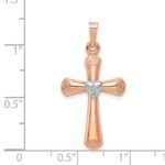 14k Two-Tone Diamond Polished Hollow Latin Heart Cross Pendant - Image 2