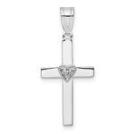 14k White Gold Diamond Heart Cross Pendant