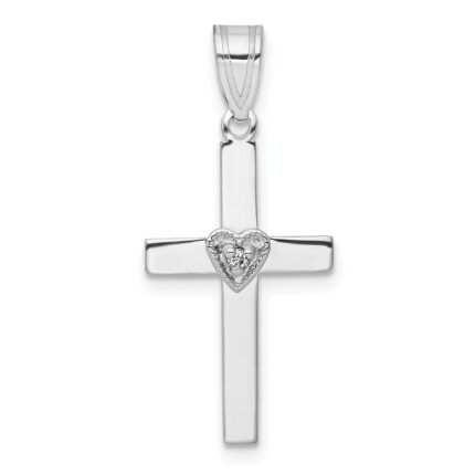 14k White Gold Diamond Heart Cross Pendant