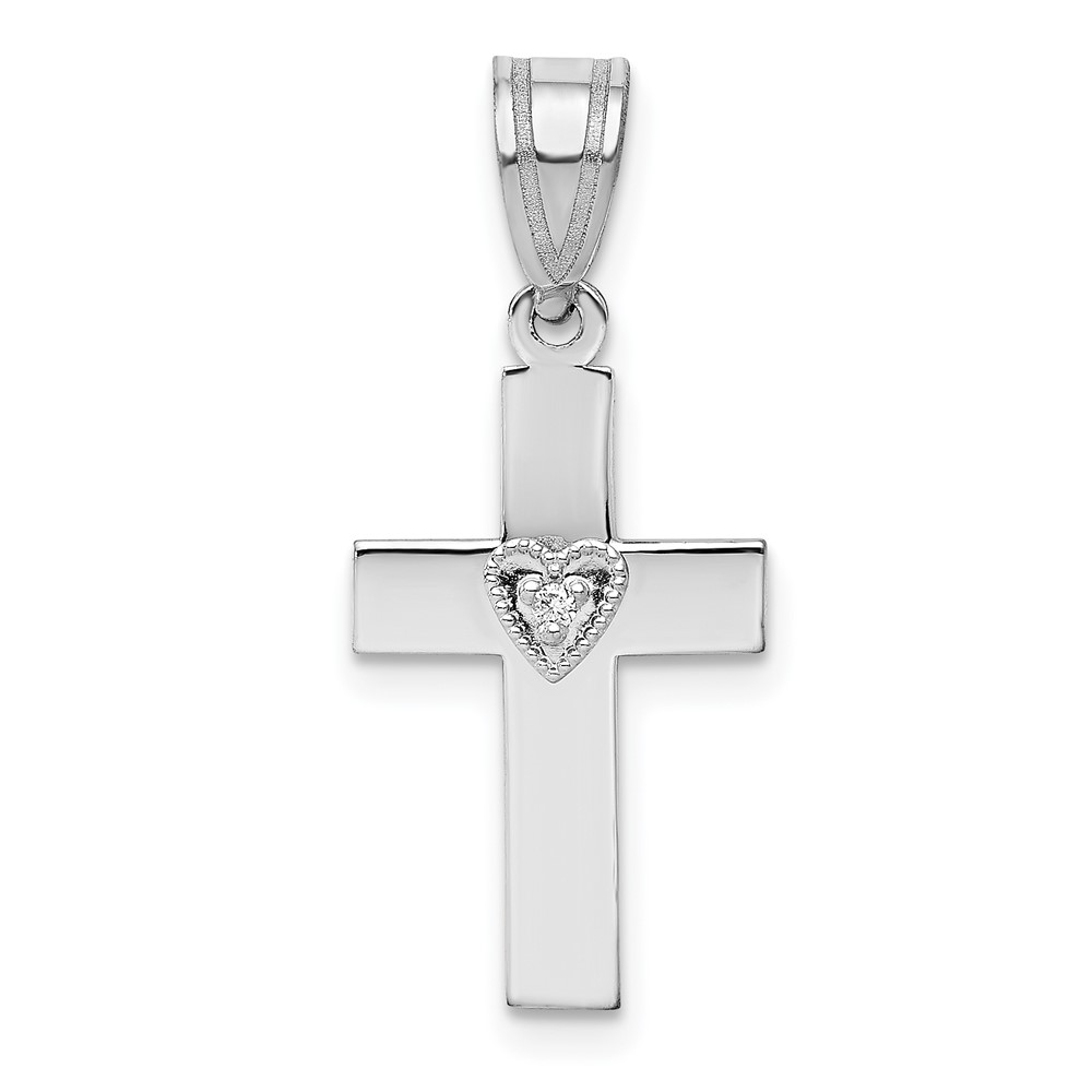 PM5039-001-WA.jpg 14k White Gold Diamond Heart Cross Pendant - Image 1