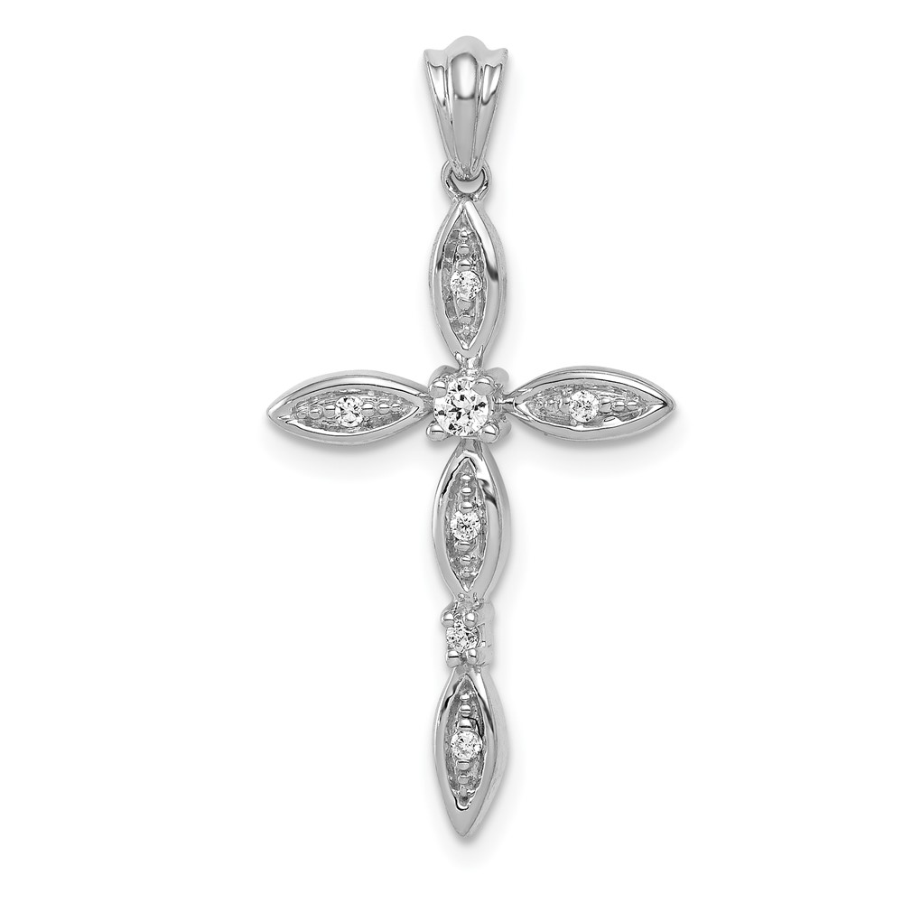 PM5067-010-WA.jpg 14k White Gold 1/10 carat Diamond Cross Pendant - Image 1