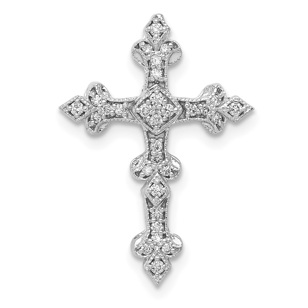 PM5069-016-WA.jpg 14k White Gold 1/6 carat Diamond Filigree Cross Chain Slide - Image 1