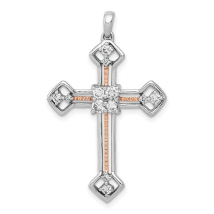 14k Two Tone Rose and White Gold 3/8 carat Lab Grown Diamond VS/SI+ G+ Complete Cross Pendant