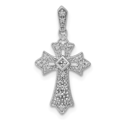 14k White Gold 1/10 carat Diamond Fancy Cross Pendant