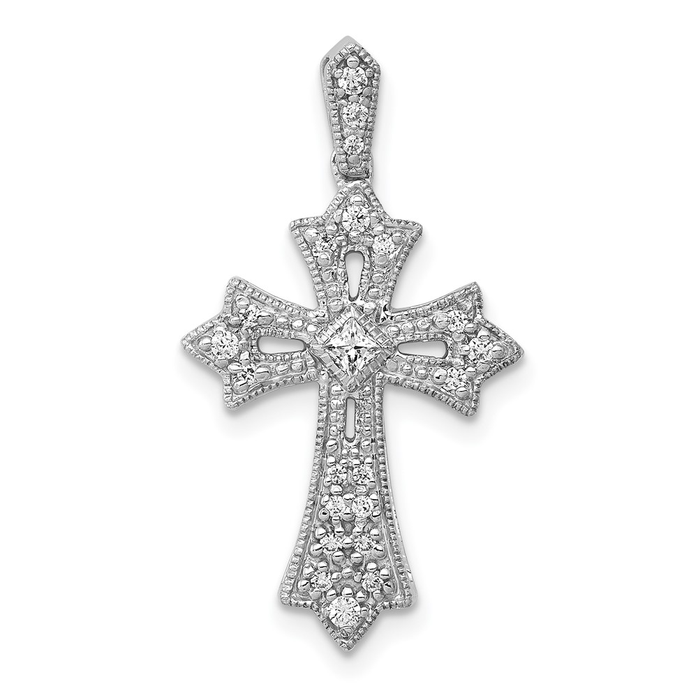 PM5088-016-WA.jpg 14k White Gold 1/6 carat Diamond Fleur de Lis Cross Pendant - Image 1