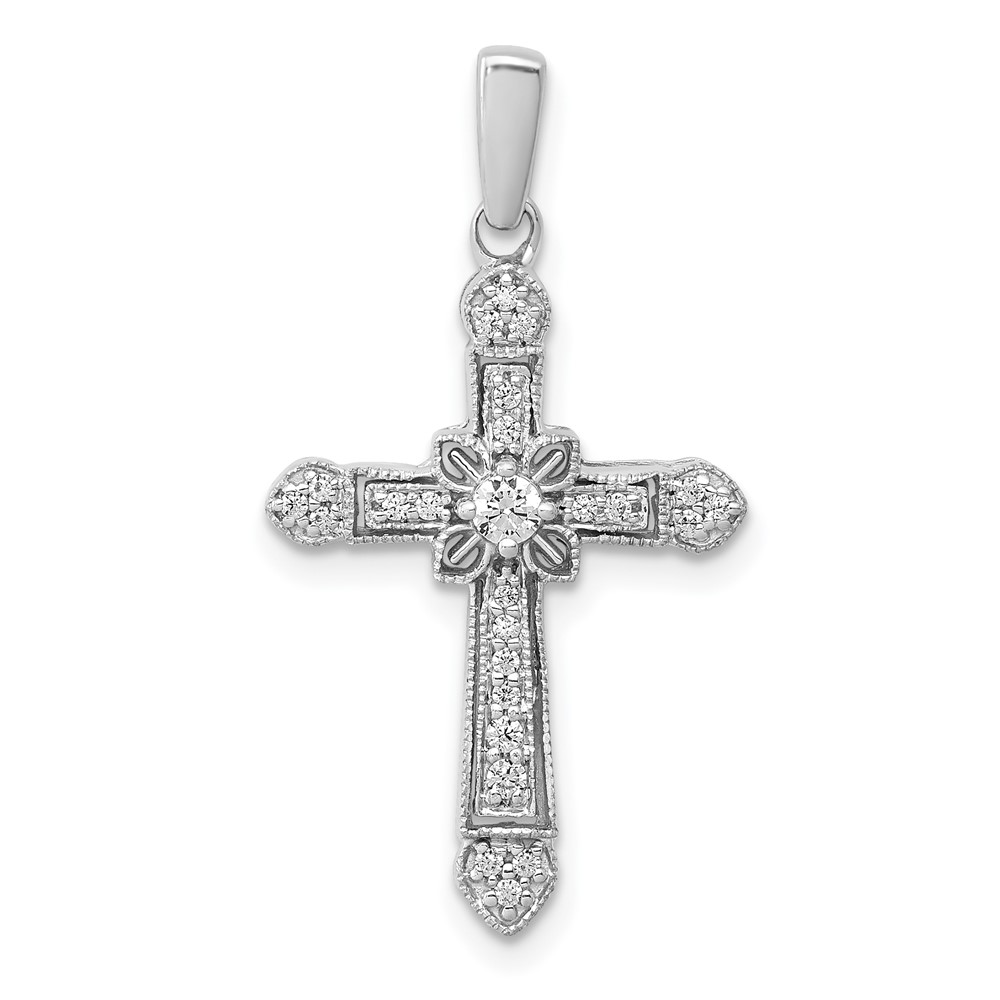PM5090-016-WA.jpg 14k White Gold 1/6 carat Diamond Filigree Cross Pendant - Image 1