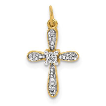 10K and Rhodium .03ct. Diamond Cross Charm