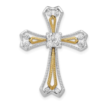 14k Two-Tone 1/3 carat Diamond Cross Chain Slide