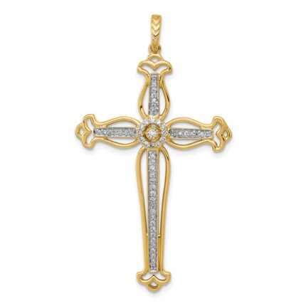 14k 1/4 carat Diamond Fancy Budded Cross Pendant