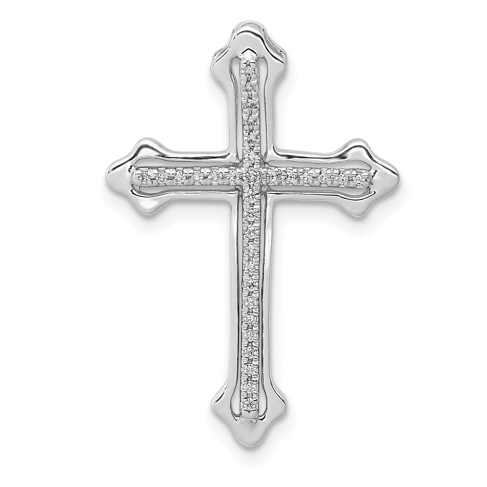 PM5115-010-WA.jpg 14k White Gold Polished 1/10 carat Diamond Budded Cross Chain Slide - Image 1