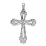 14k White Gold 3/8 carat Diamond Budded Cross Pendant - Image 3
