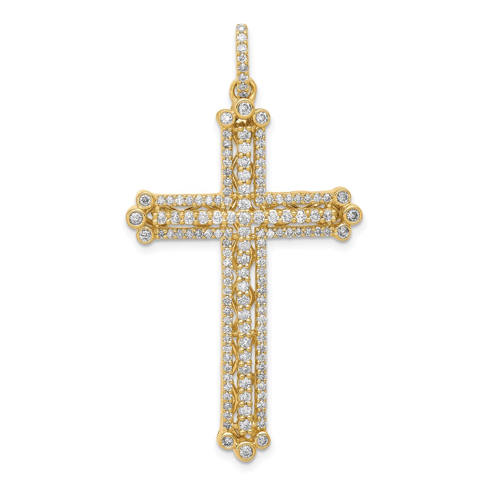 PM5127-100-YA-1.jpg 14k 1 carat Lab Grown Diamond VS/SI+ G+ Complete Budded Fashion Cross Pendant - Image 1