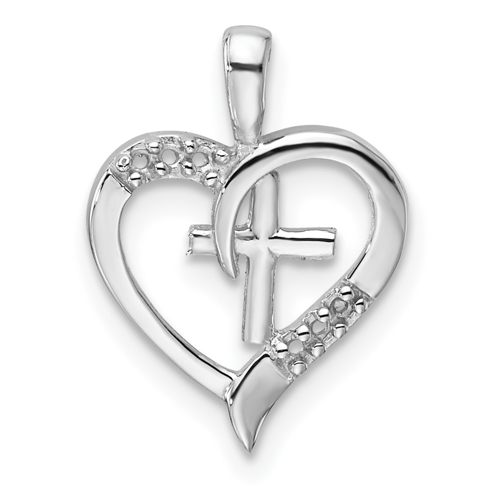 PM5143-004-W.jpg 14k White Gold Heart Cross Pendant Mounting - Image 1