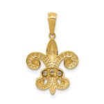14k and White Rhodium Polished Diamond Fleur de Lis Pendant - Image 3