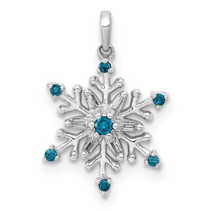 14k White Gold 1/10 carat Blue and White Diamond Snowflake Pendant