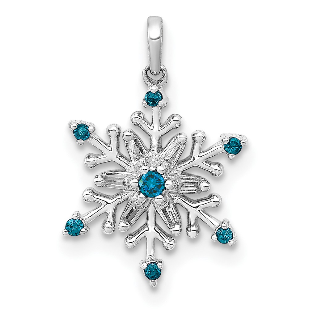 PM5161-BD-010-WA.jpg 14k White Gold 1/10 carat Blue and White Diamond Snowflake Pendant - Image 1