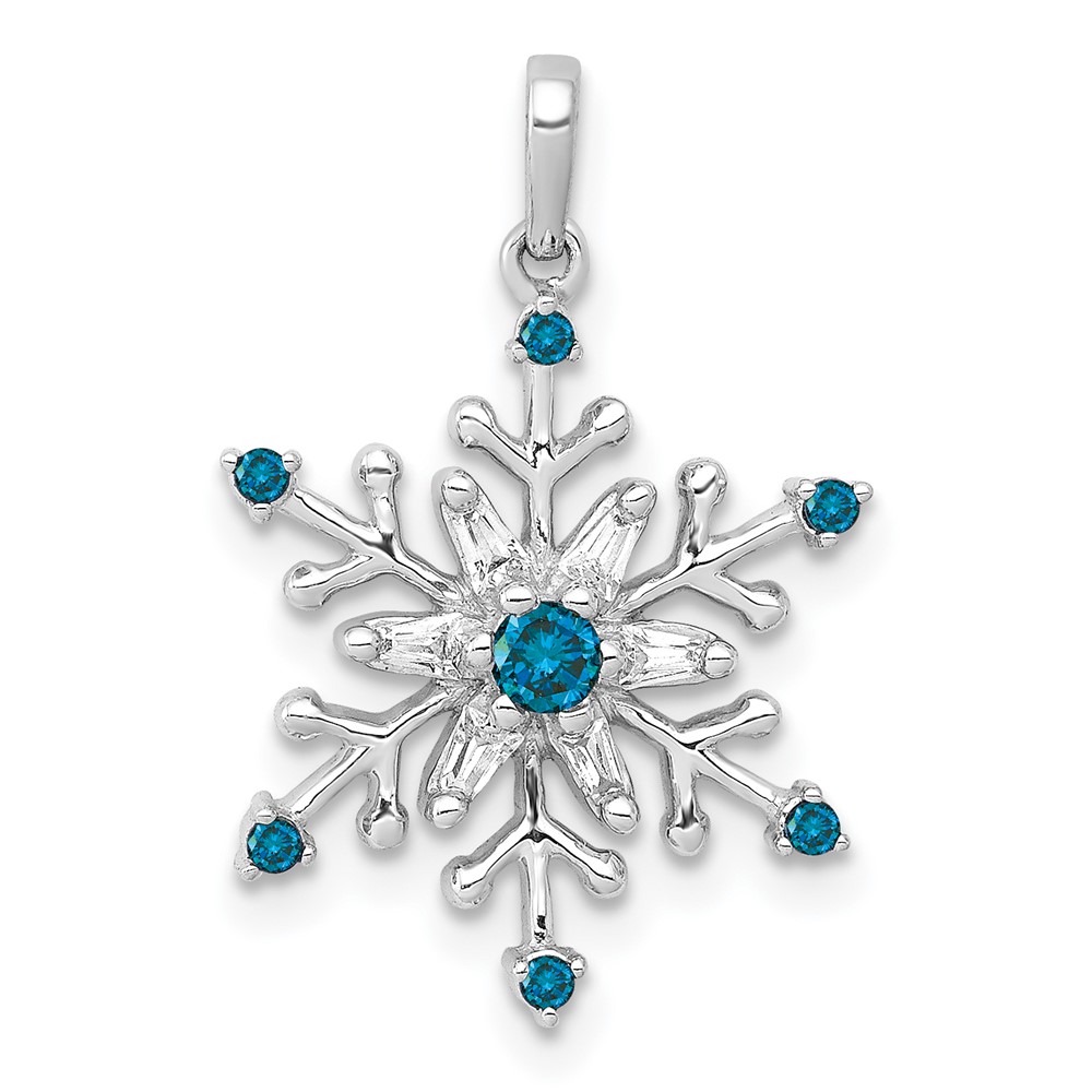 PM5161-BD-016-WA.jpg 14k White Gold 1/6 carat Blue and White Diamond Snowflake Pendant - Image 1