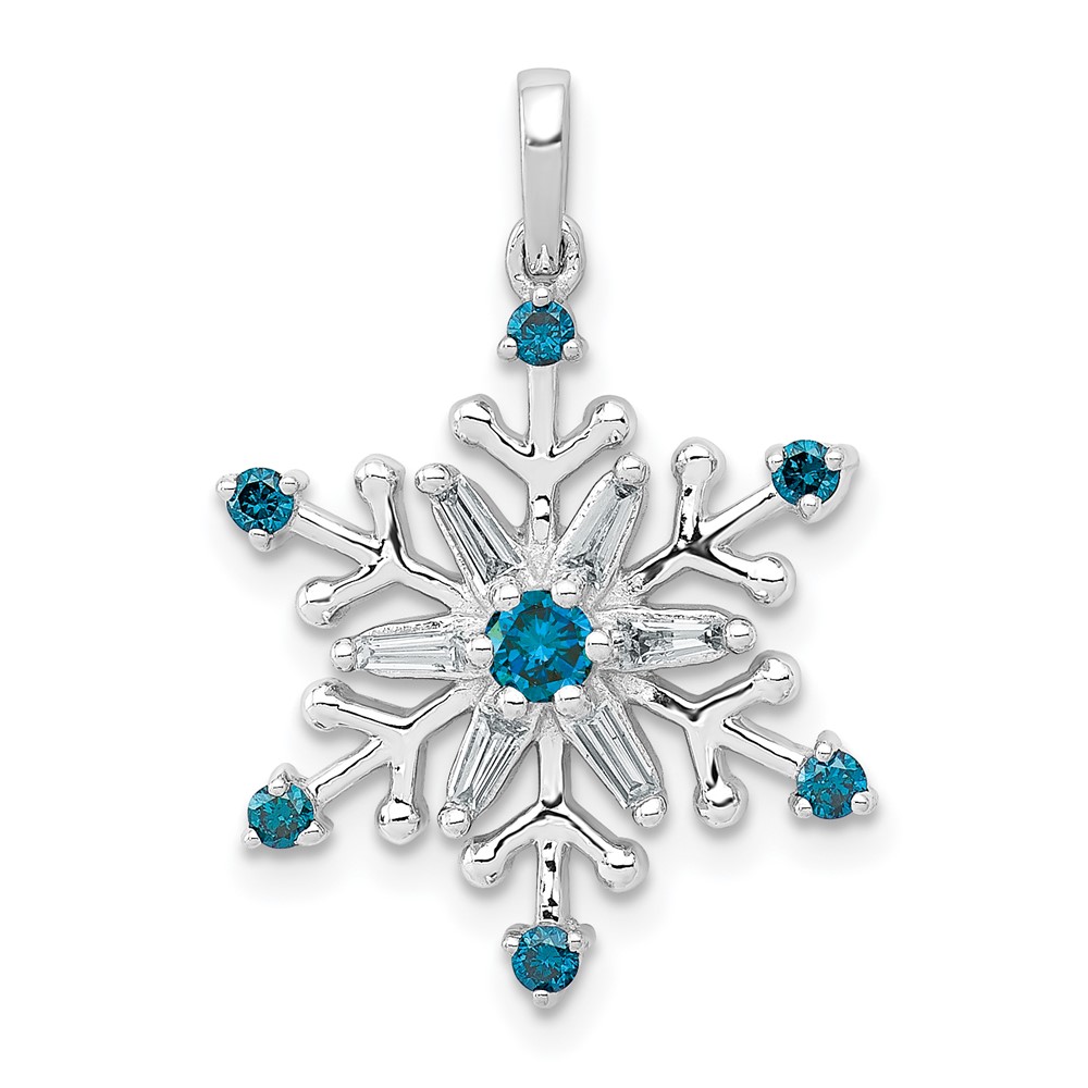 PM5161-BD-025-WA.jpg 14k White Gold 1/4 carat Blue and White Diamond Snowflake Pendant - Image 1