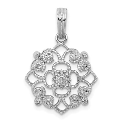 14k White Gold 1/15 carat Diamond Vintage Filigree Pendant