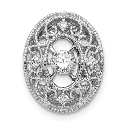 14k White Gold 1/4 carat Vibrant Moving Diamond Vintage Oval Filigree Chain Slide