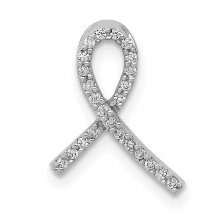 14k White Gold 1/10 carat Diamond Awareness Ribbon Chain Slide