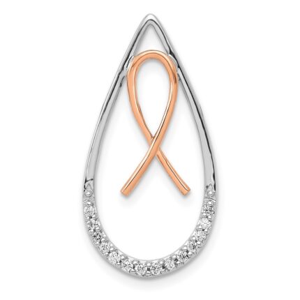 14k Two-tone 1/10 carat Diamond Awareness Ribbon Teardrop Chain Slide
