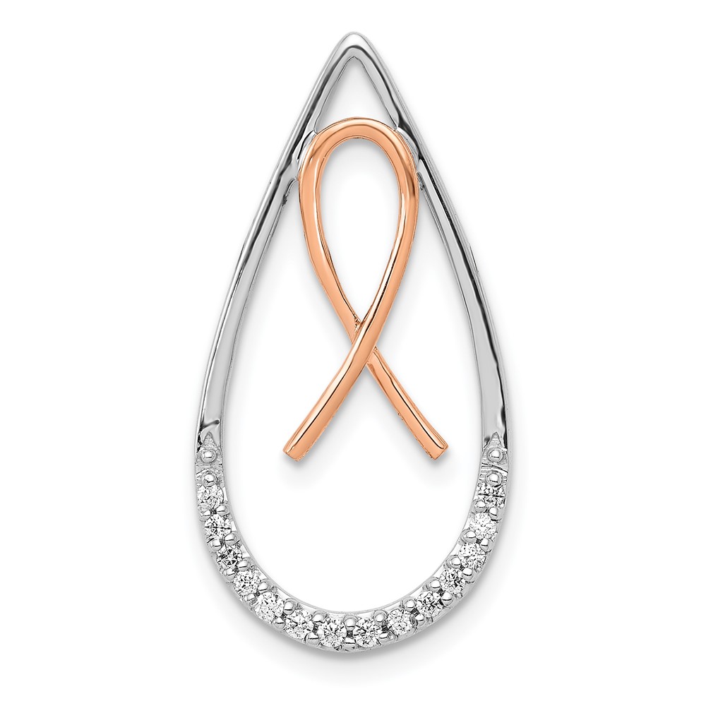 PM5192-010-WRA.jpg 14k Two-tone 1/10 carat Diamond Awareness Ribbon Teardrop Chain Slide - Image 1