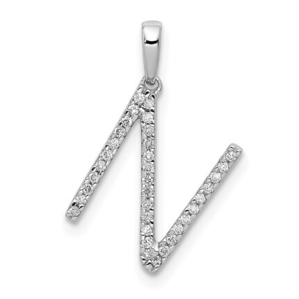 14K White Gold Diamond Letter N Initial Pendant